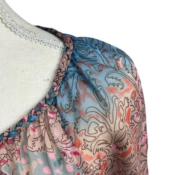 Diane Von Furstenburg Silk Blue Pink Peelo Blouse Size 4 Sheer Chiffon - Picture 3 of 16